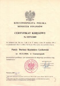 Certyfikat księgowy - DFK Księgowość biuro rachunkowe Trzebnica